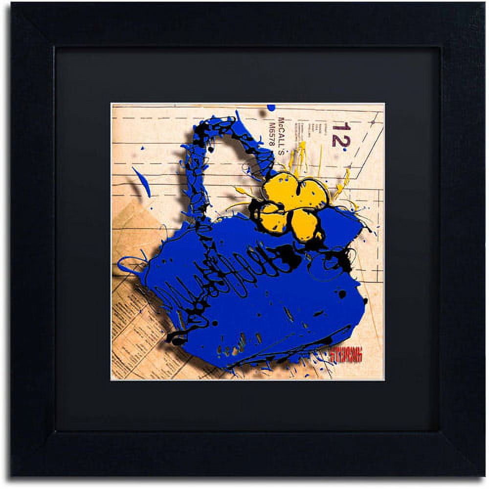 Trademark Roderick Stevens 'Flower Purse Yellow on Blue' Art, Black Matte W/Black Frame, 16' x 16'