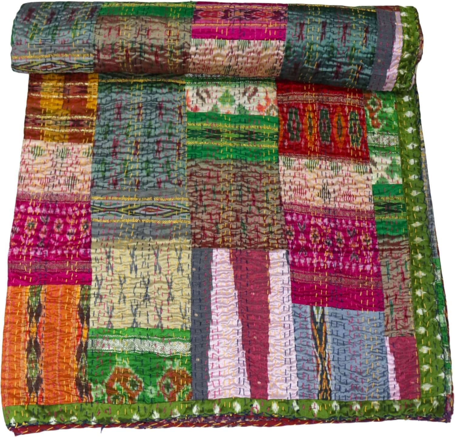 Trademoon Handwoven Silk Patola Kantha – Elegant, Lightweight, Traditional Design, Perfect for Weddings and Festivals Size - Twin / Single Size - 60" x 90" / 152 cm x 228 cm