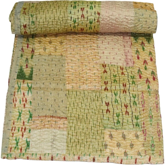 Trademoon Indian Handmade Cotton Kantha Quilt, Village Gudri , Bedspread , Blanket Size ( Double 90" x 108")
