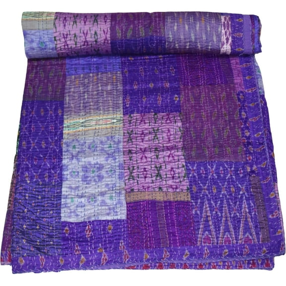 Trademoon Indian Handmade Cotton Kantha Quilt, Village Gudri , Bedspread , Blanket Size ( King 108" x 108" )