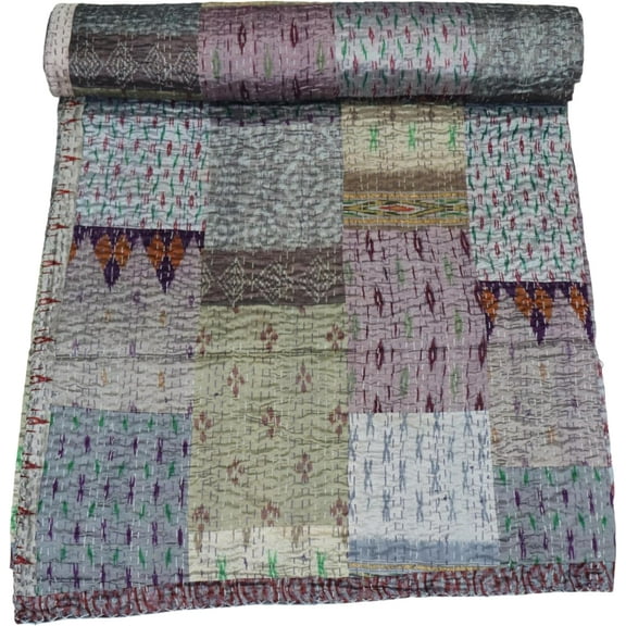 Trademoon Indian Handmade Cotton Kantha Quilt, Village Gudri , Bedspread , Blanket Size ( Single 60" x 90" )