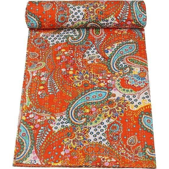 Trademoon Indian Handmade Paisley Print Cotton Kantha Quilt ,Bedsheet,Bedspread,Throw Blanket Size ( Single 60" x 90" )