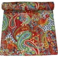 thumbnail image 1 of Trademoon Indian Handmade Paisley Print Cotton Kantha Quilt ,Bedsheet,Bedspread,Throw BlanketSize ( Double 90" x 108" ), 1 of 5