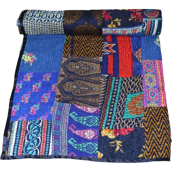 Trademoon Indian handmade Cotton kantha Quilt , Dotted Print Kantha Gudri Size ( Double 90" x 108" )