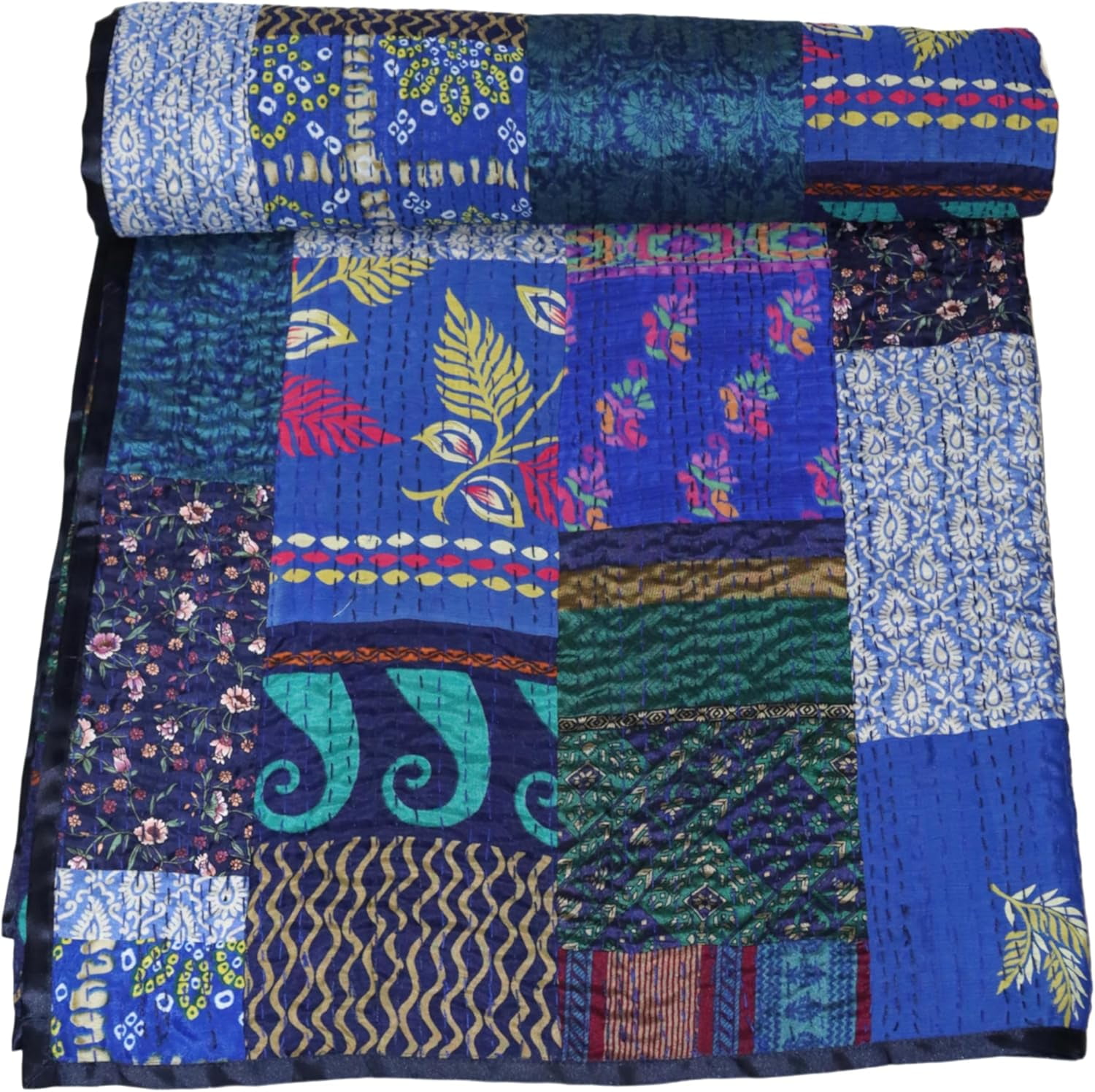 Trademoon Indian handmade Cotton kantha Quilt , Dotted Print Kantha Gudri Size ( King 108" x 108" )