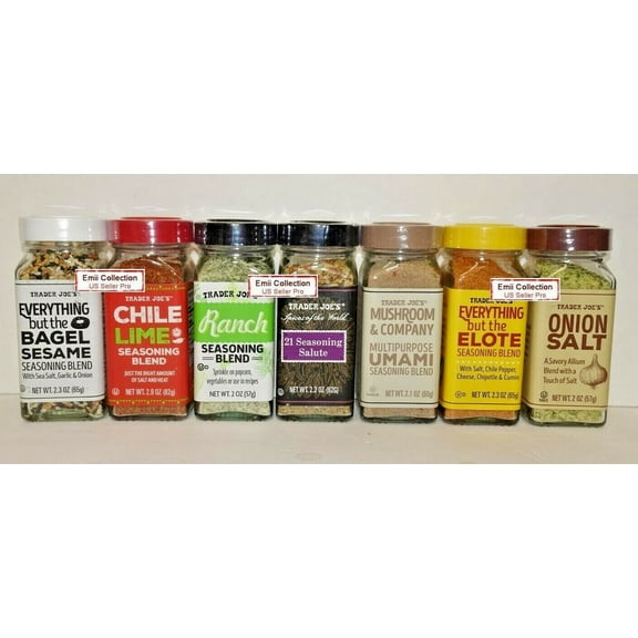 Trader Joe 7 Flavors Spice Seasoning Variety Set (7 Glass Bottles)