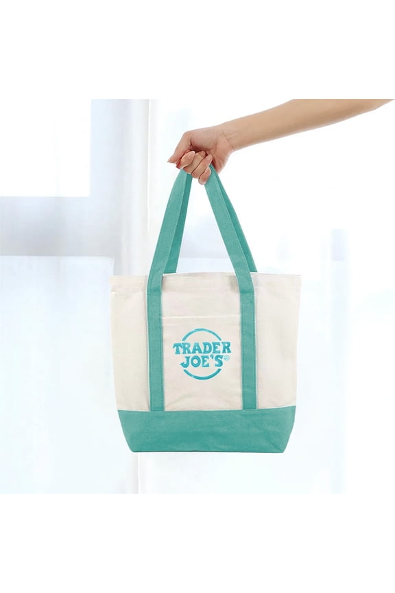 Trader Joe Canvas Storage Bag Mint Green Trader Canvas Tote Bags 2026 Nwt Trader/’S Canvas Tote Bag Set of a Bag Hand Ready to Trader Large Tote Bag Cotton Canvas Embroidered Bag(Blue+Purple)