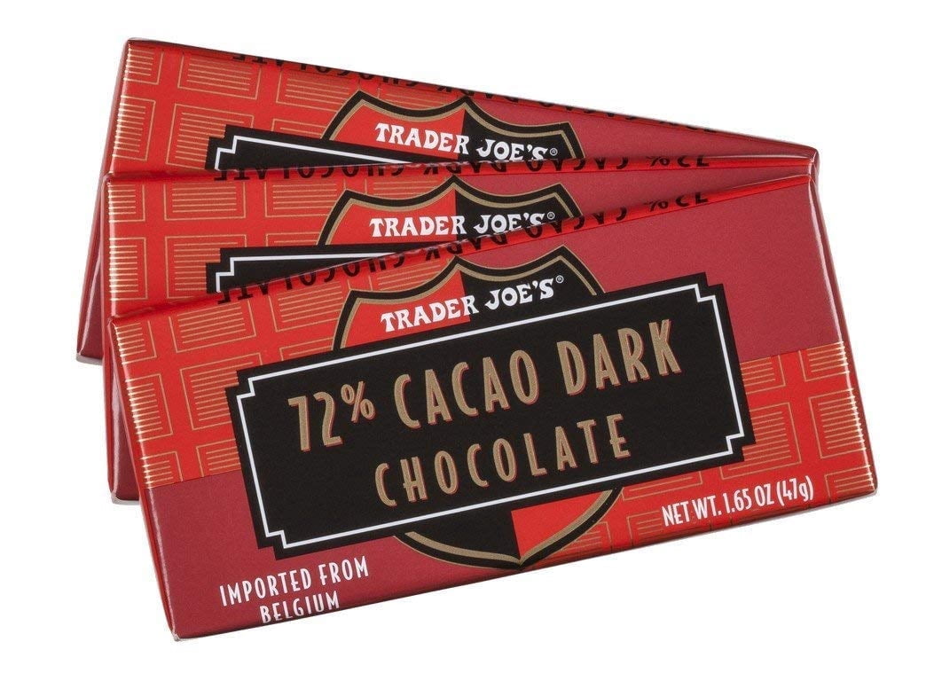 Trader Joe's 72% Cacao Belgian Dark Chocolate Bars (1 Pack of 3)