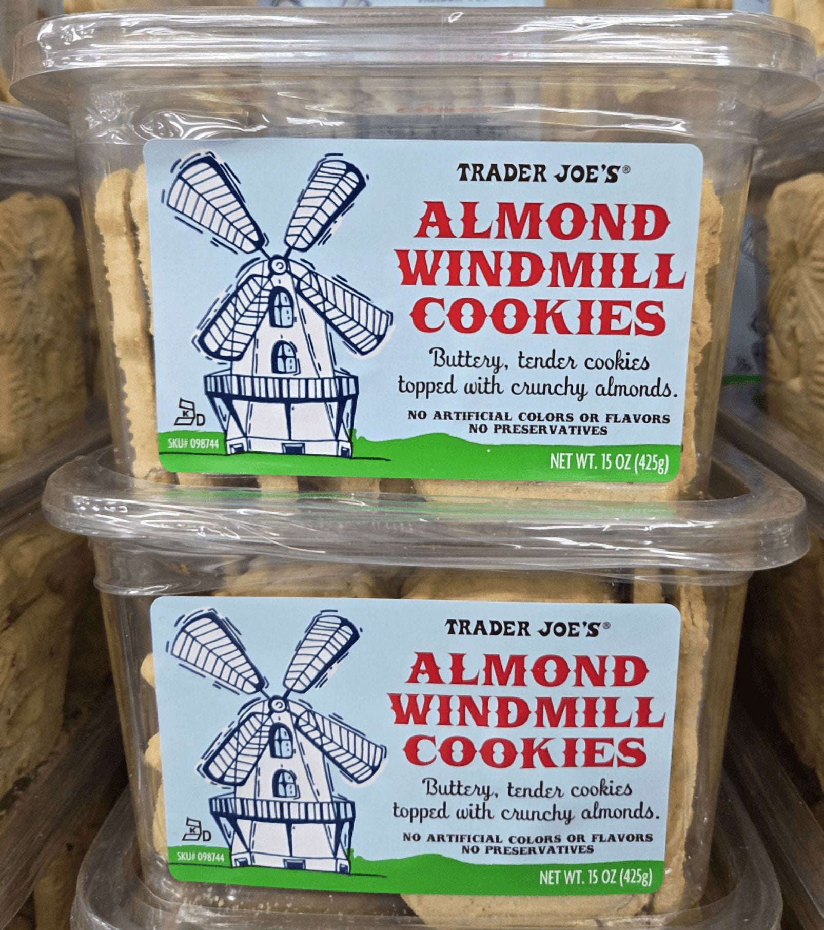 Trader Joe's Almond Windmill Cookies 15oz 425g (2 Tubs)