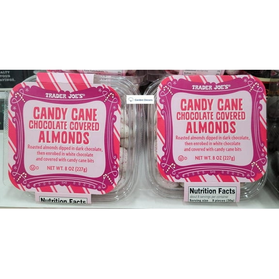 Trader Joes Candy Cane Chocolate Covered Almonds 8oz 227g (Two Bags)