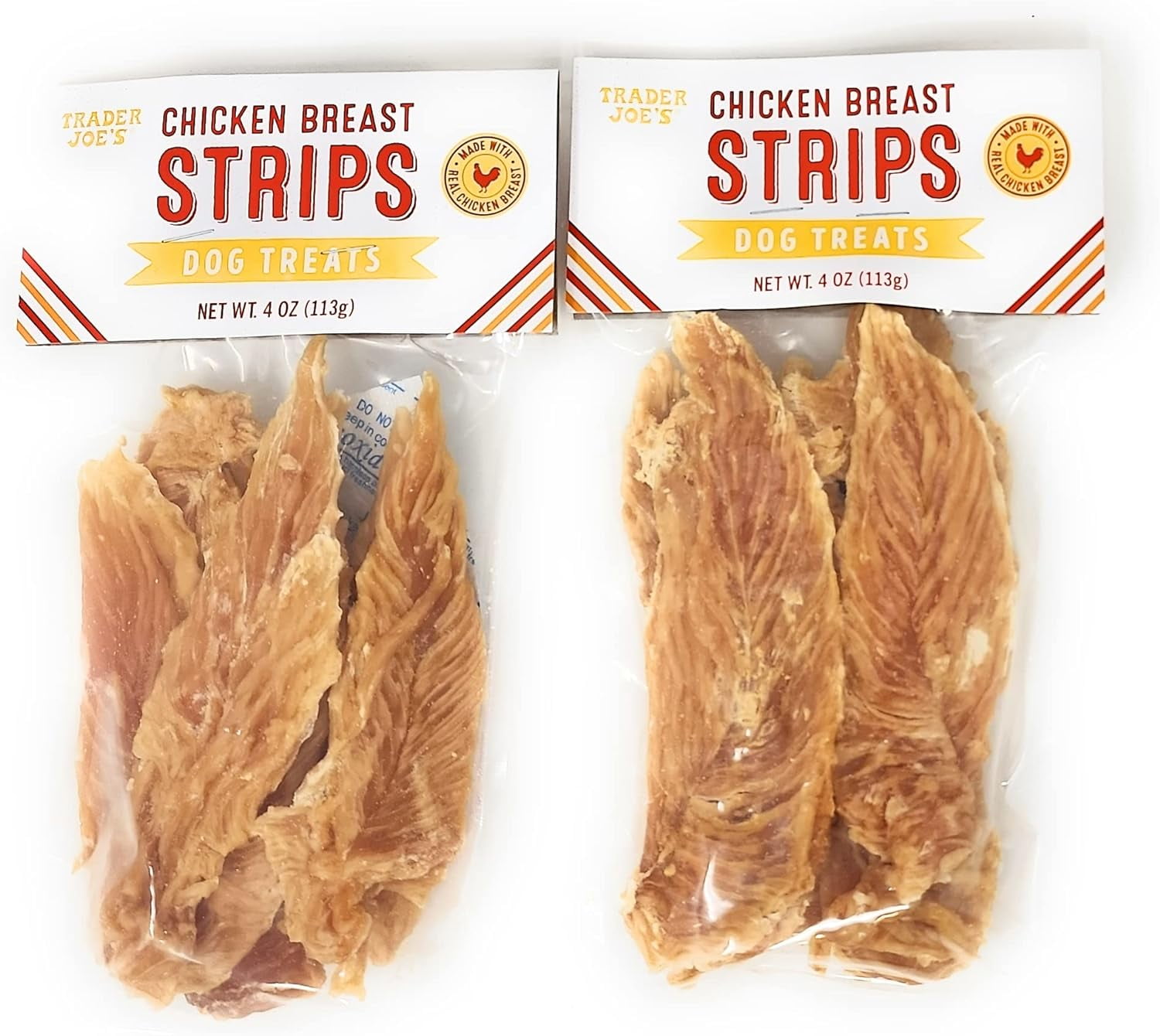 Trader Joe's Chicken Breast Strips Dog Treats Made with Real Chicken Breast Net Wt. 4 Oz (113g) - Pack of 2