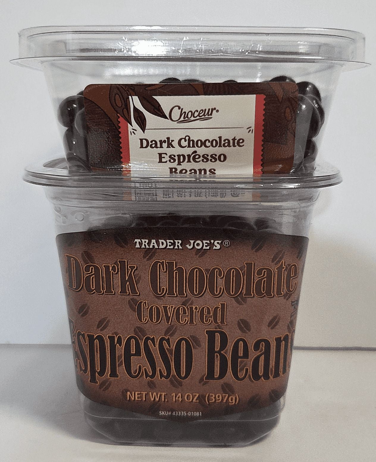 Trader Joe's & Choceur Dark Chocolate Covered Espresso Beans (2 Tubs)
