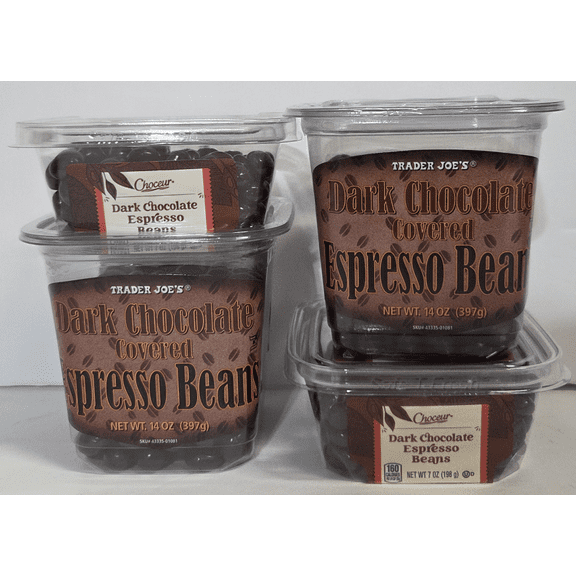 Trader Joe's & Choceur Dark Chocolate Covered Espresso Beans (4 Tubs)