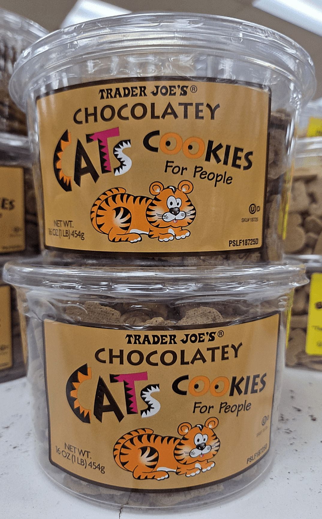 Trader Joe’s Chocolatey Cats Cookies for People 16oz 454g (2 Tubs)