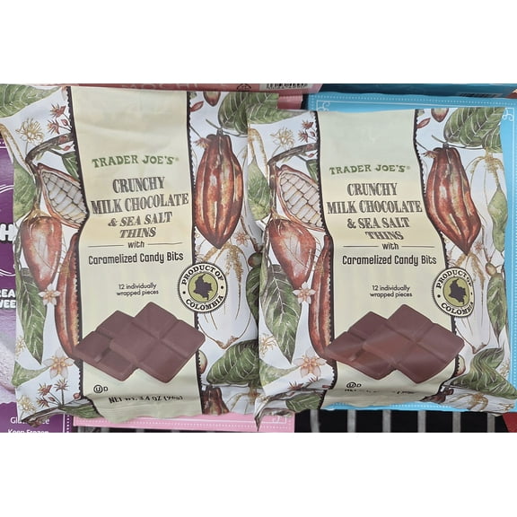 Trader Joe's Crunchy Milk Chocolate & Sea Salt Thins with Caramelized Candy Bits 3.4oz 96g (2 Bags)