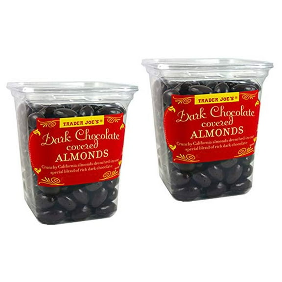 Trader Joe's Dark Chocolate Almonds Crunchy California Almonds Drenched in Rich Dark Chocolate - No Gluten or Sodium (2-Pack)