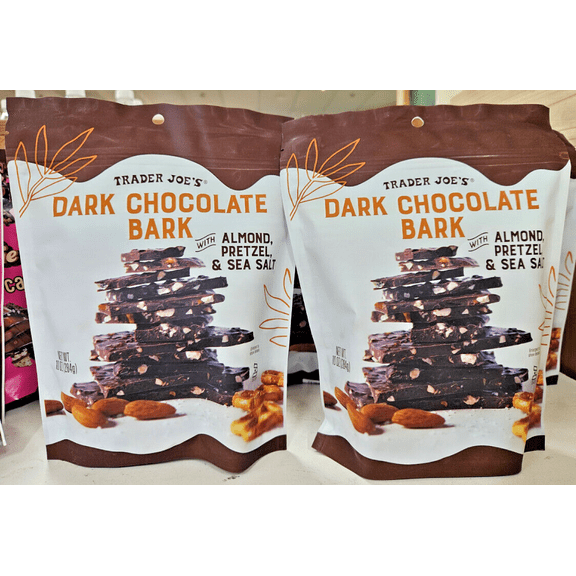 Trader Joes Dark Chocolate Bark with Almonds Pretzel & Sea Salt 10oz 284g (2 Bags)