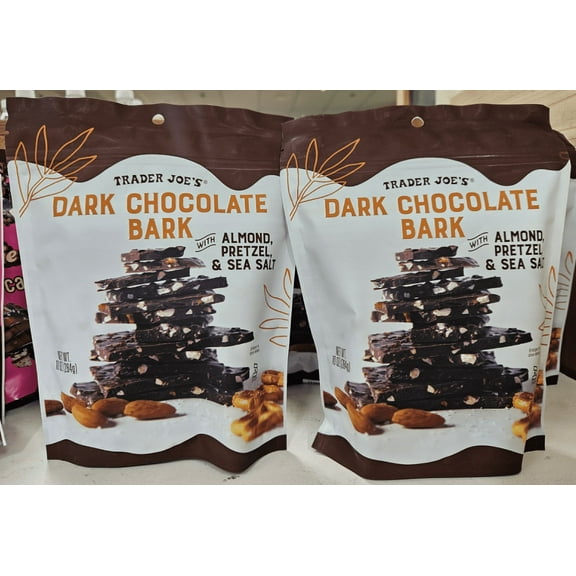 Trader Joes Dark Chocolate Bark with Almonds Pretzel & Sea Salt 10oz 284g (2 Bags)