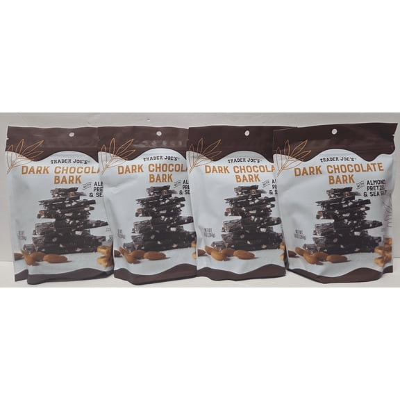 Trader Joes Dark Chocolate Bark with Almonds Pretzel & Sea Salt 10oz 284g (4 Bags)