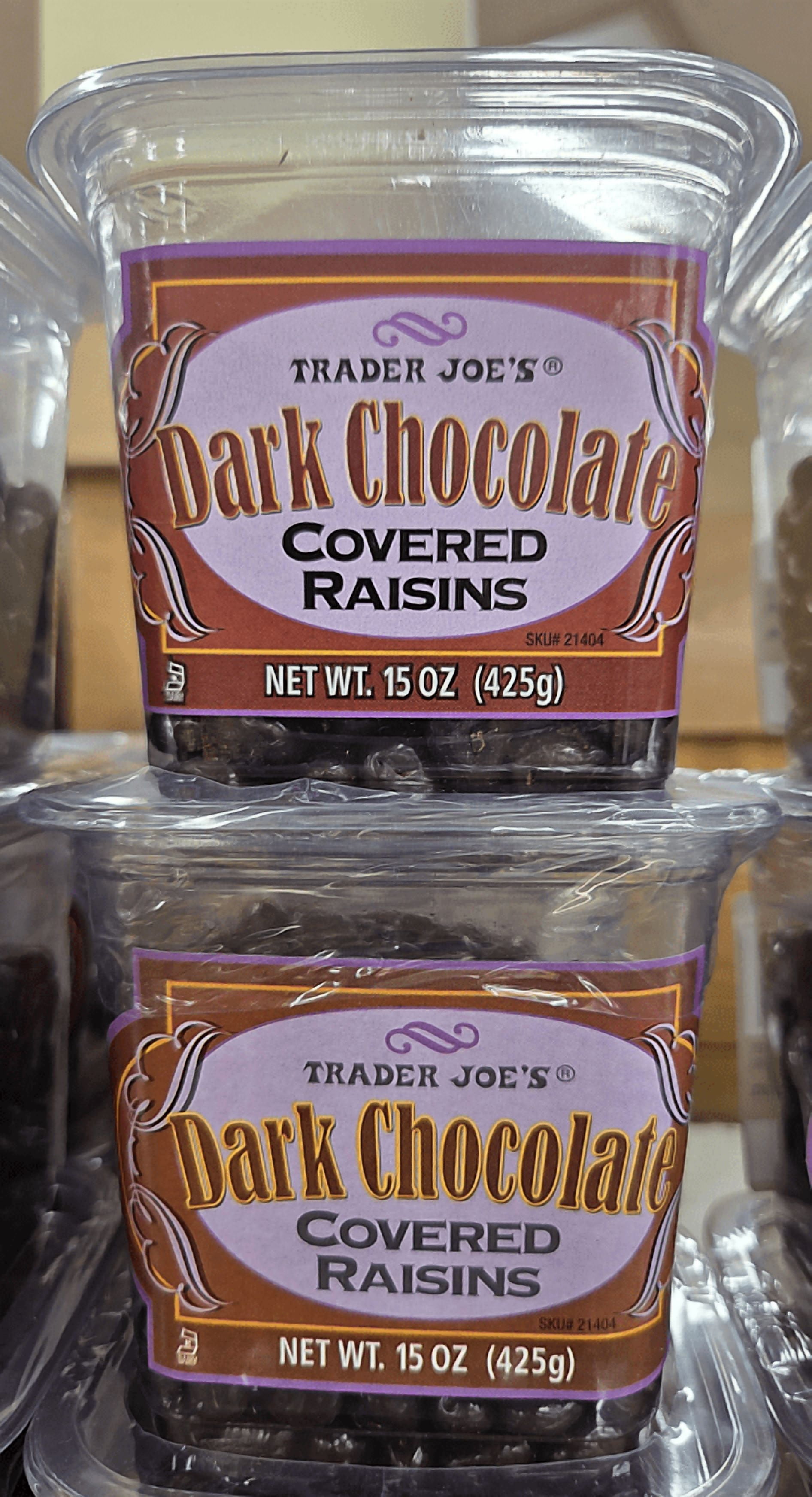 Trader Joe's Dark Chocolate Covered Raisins 15oz 425g (2 Tubs)