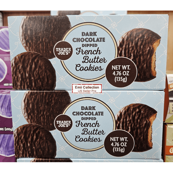 Trader Joes Dark Chocolate Dipped French Butter Cookies 4.76oz 135g (2 Boxes)