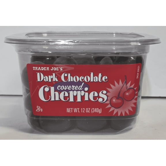 Trader Joe's Dark Chocolate covered Cherries, 12oz 340g (1 Tub)