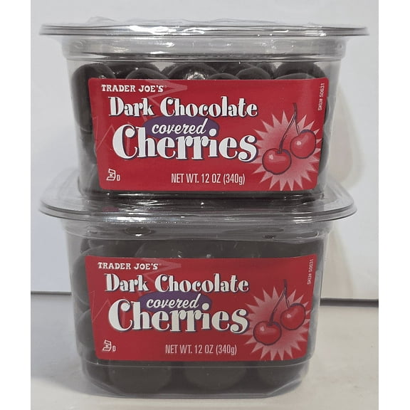 Trader Joe's Dark Chocolate covered Cherries 12oz 340g (2 Tubs)