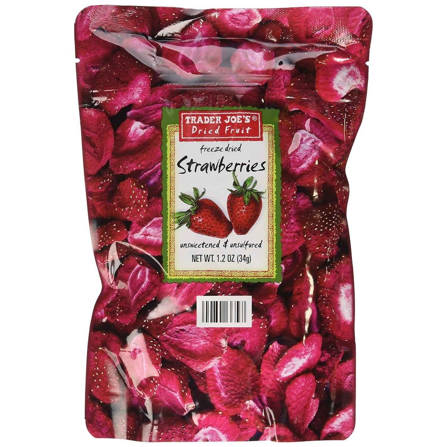 Trader Joe's Dried Fruit Freeze Dried Strawberries Unsweetened and Unsulfured 1.2 OZ (3 Pack)