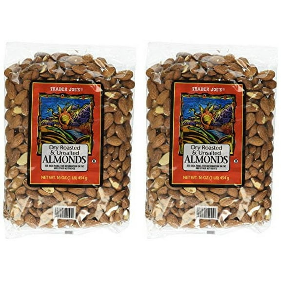 Trader Joes Dry Roasted and Unsalted Almonds - 1lb (2 - Pack)