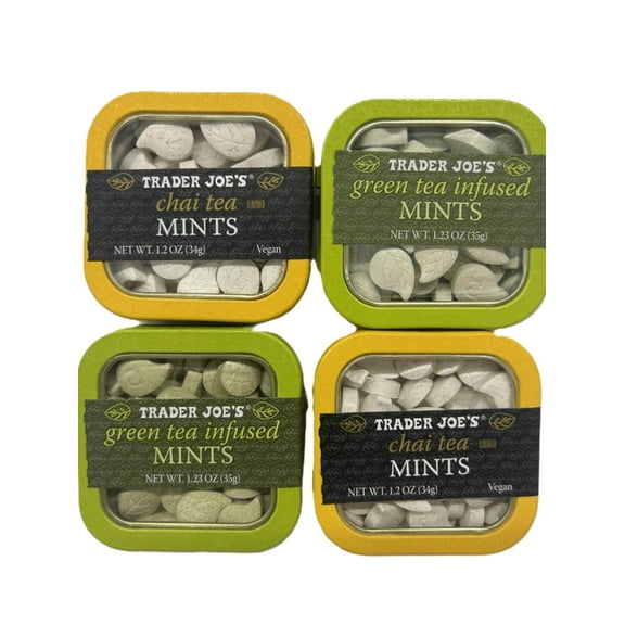 Trader Joe's Flavored Mints Assortment  Chai Tea & Green Tea Mints, 1.2 oz Tins (Pack of 4)