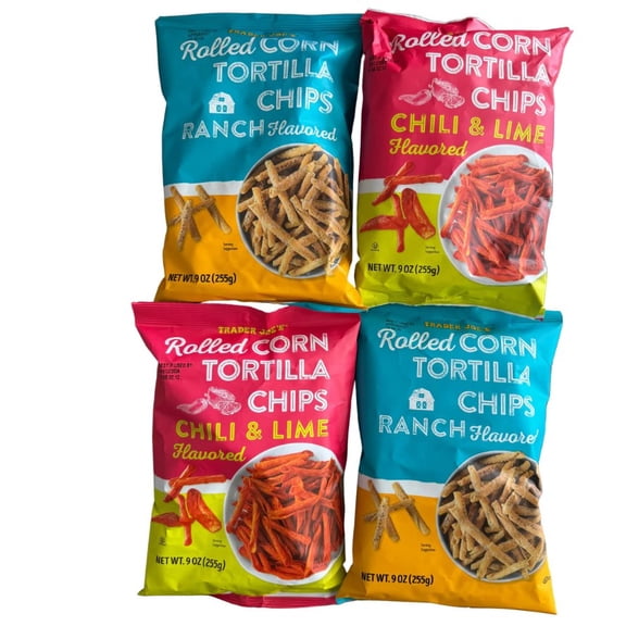 Trader Joes Flavored Rolled Corn Tortilla Chips (Ranch and Chili) 9oz Mixed Pack of 4