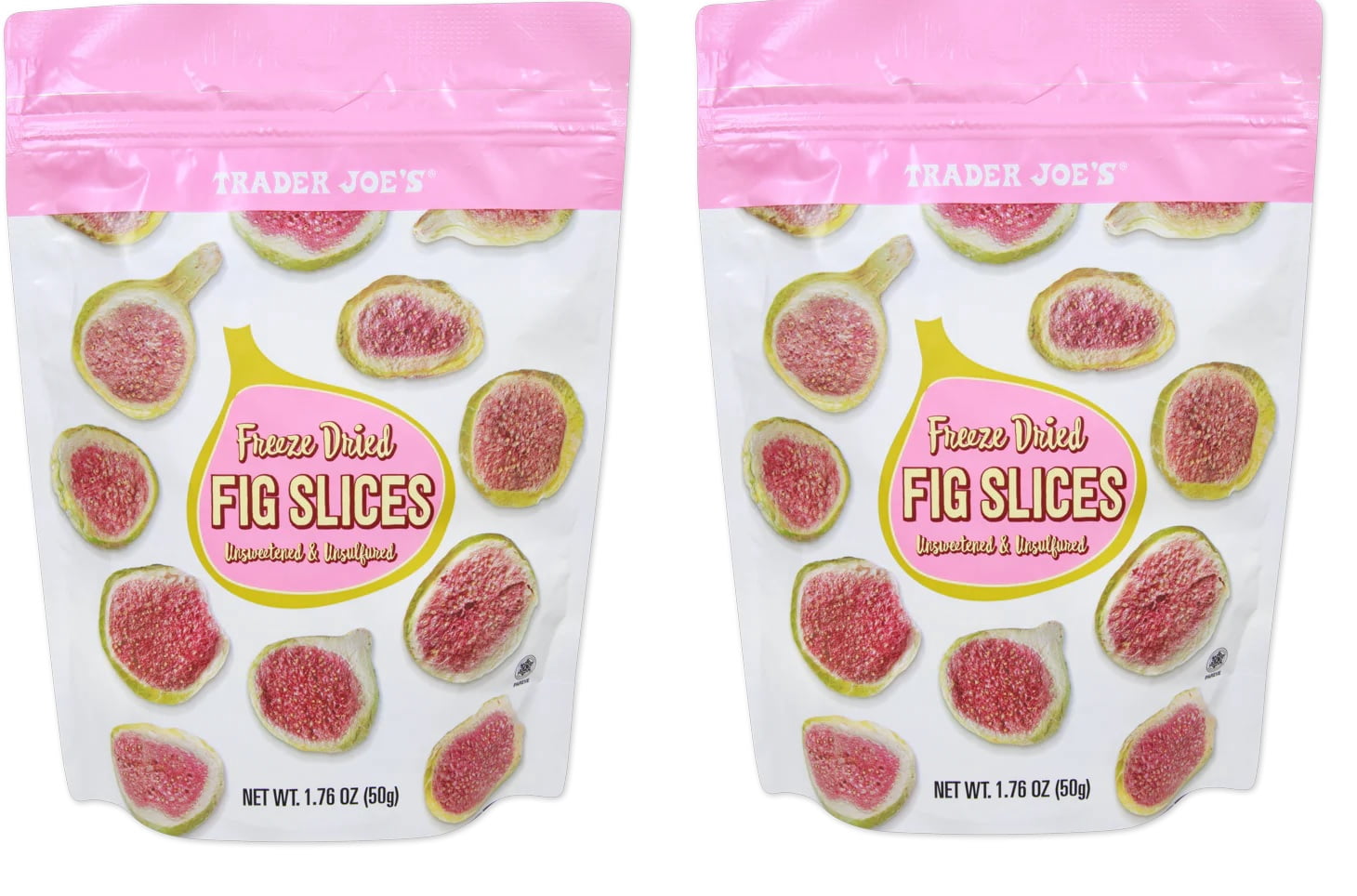 Trader Joe's Freeze Dried Fig Slices Unsweetened Unsulfured 1.76 oz (50g), Pack of 2