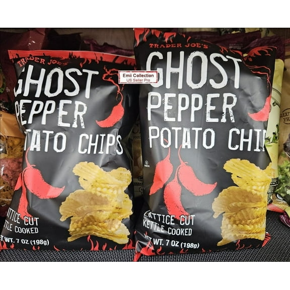 Trader Joes Ghost Pepper Potato Chip Lattice Cut Kettle Cooked 7oz 198g (2 Bags)