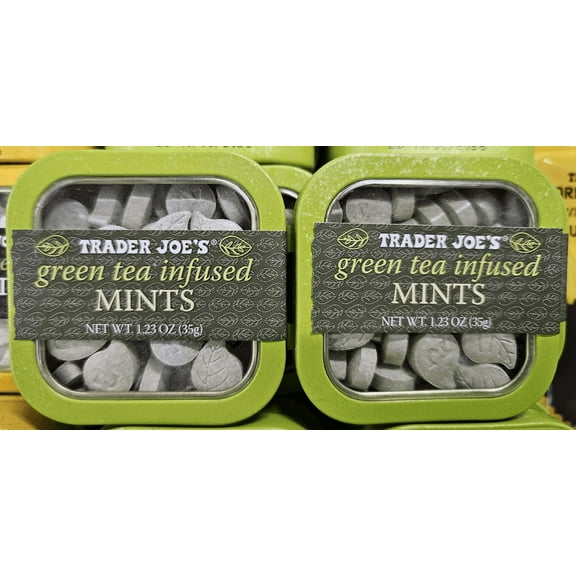 Trader Joes Green Tea Infused MINTS 1.23oz 35g (2 Tins)