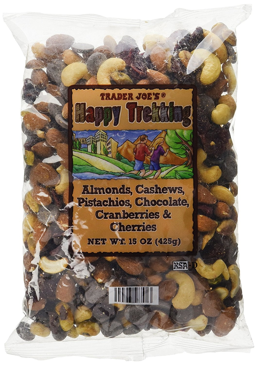 Trader Joe's Happy Trekking...Almonds, Cashews, Pistachios, Chocolate, Cranberries \u0026 Cherries...15 oz. bag...Low Sodium...No Gluten