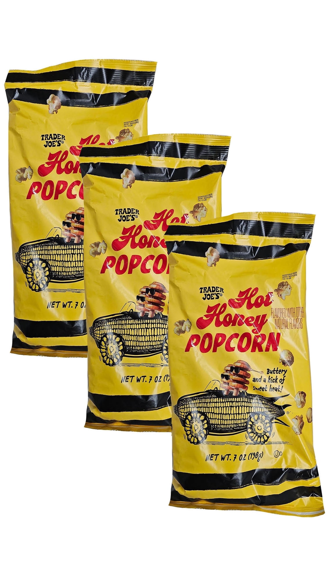 Trader Joe's Hot Honey Popcorn – Buttery with a Kick of Sweet Heat – 7 oz Bags (3-Pack)