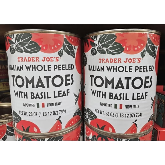Trader Joes Italian Whole Peeled Tomatoes with Basil Leaf 28oz 794g (2 Cans)