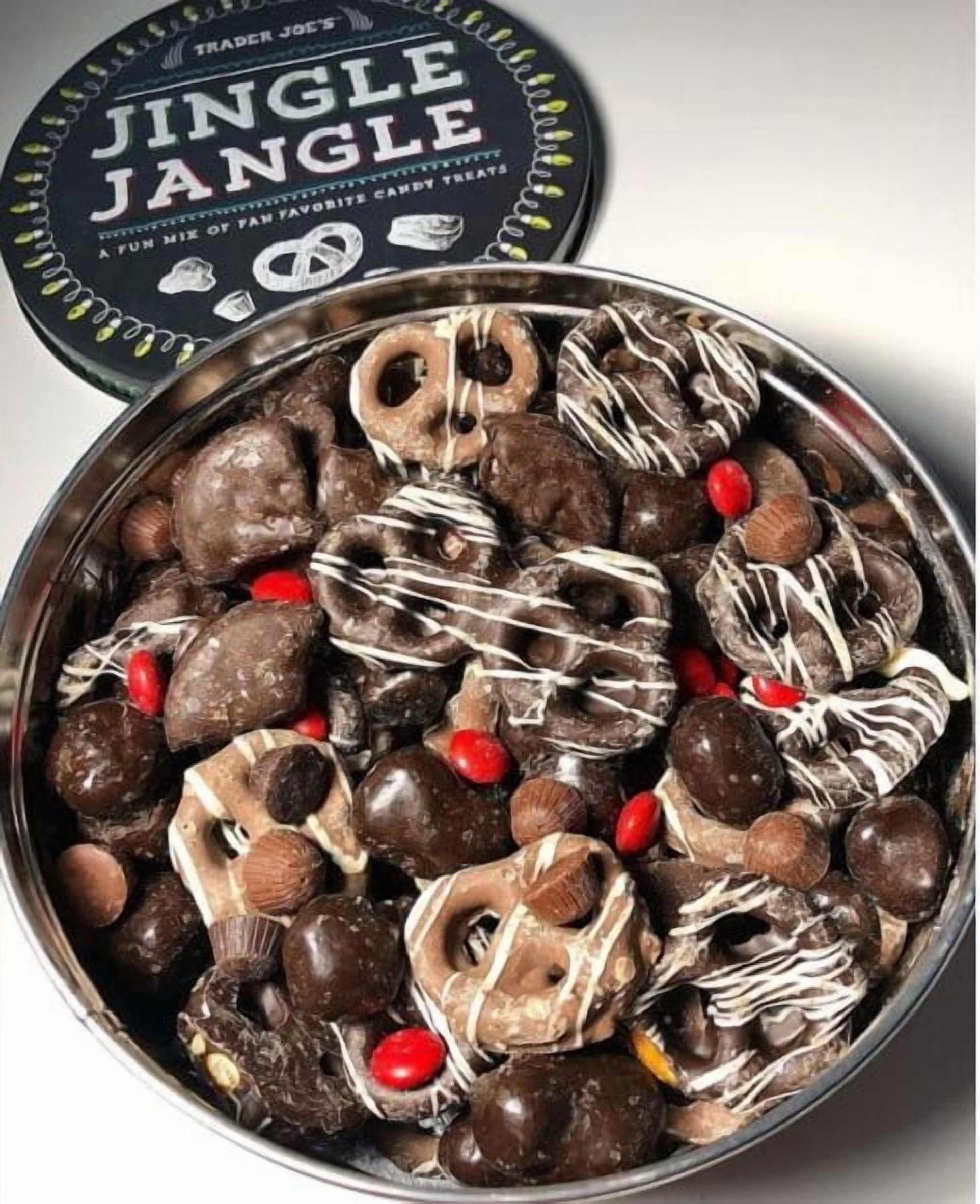 Trader Joe's Jingle Jangle Mix Candy Treats in Tin net wt 22.07 oz