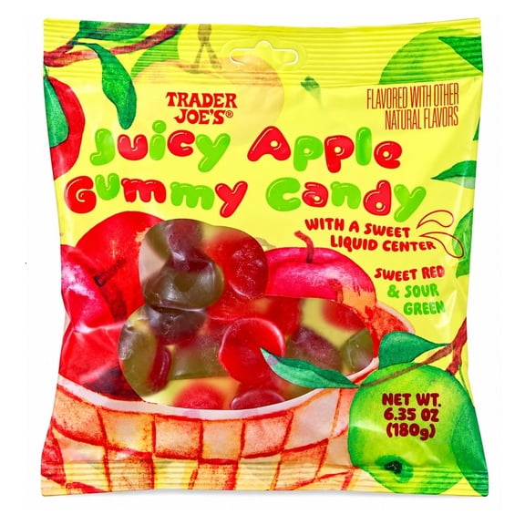 Trader Joe's Juicy Apple Gummy Candy Sweet Liquid Center & Sour Green 1 Pack 6.35oz