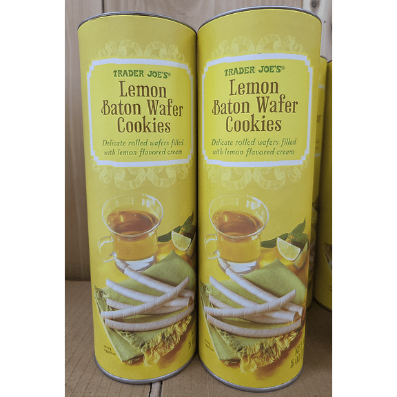 Trader Joe's Lemon Baton Wafer Cookies 5oz 142g (2 Tins)