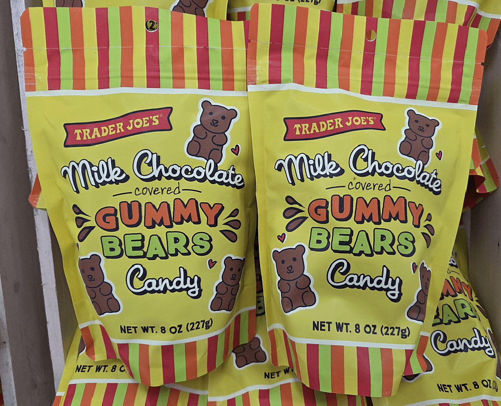 Trader Joe's Milk Chocolate Covered Gummy Bears Candy 8oz 227g (2 Bags)