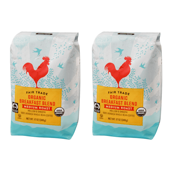 Trader Joe's Organic Breakfast Medium Roast Mellow & Smooth Bean Coffee 12oz ( Pack of 2 )