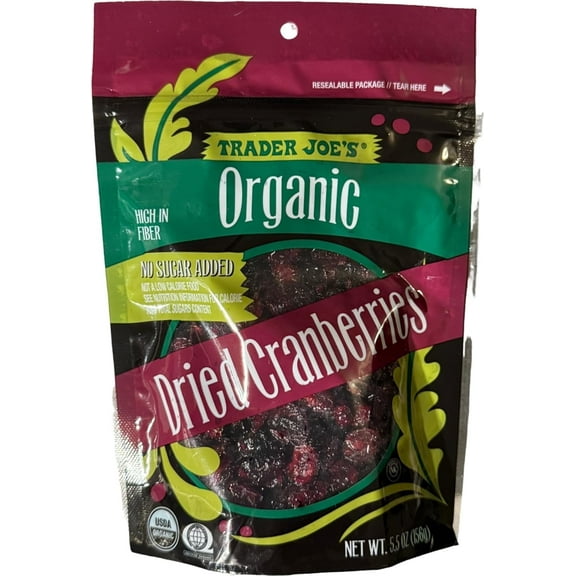 Trader Joe's Organic Dried Cranberries, No Sugar Added, High In Fiber (5.5 oz)