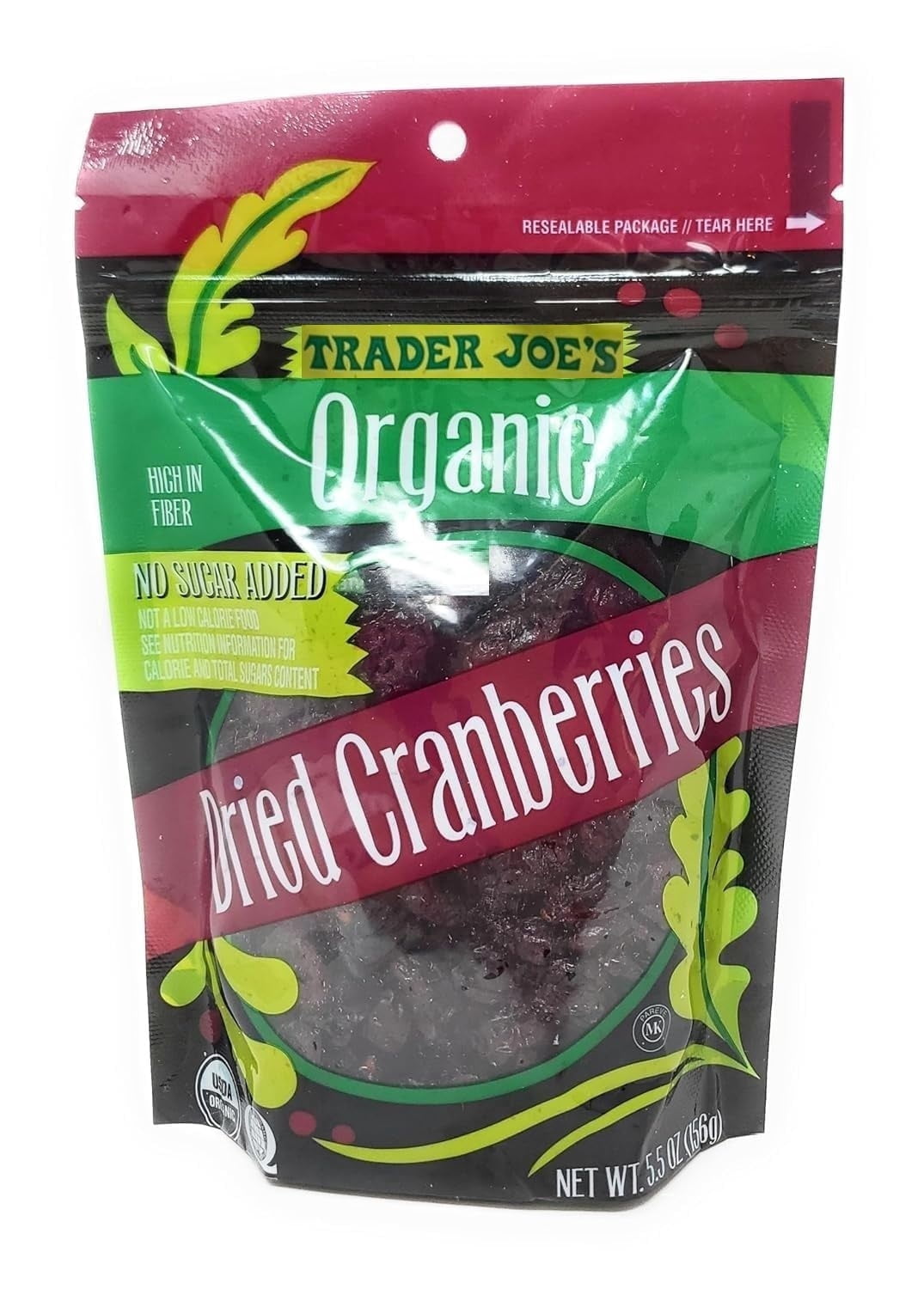 Trader Joe's Organic Dried Cranberries, 5.5oz No Sugar, High Fiber