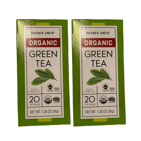 Trader Joe's Organic Green Tea Bags 20 Count, 1.28 oz (36g), Pack of 2