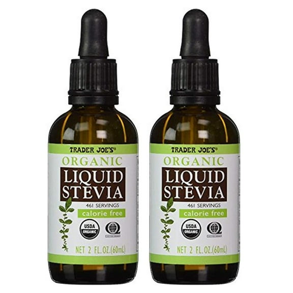 Trader Joes Organic Liquid Stevia Zero-Calorie, Plant-Based Sweetener 2 fl oz (60 mL), 461 Servings for Coffee, Tea & Baking (Pack of 2)