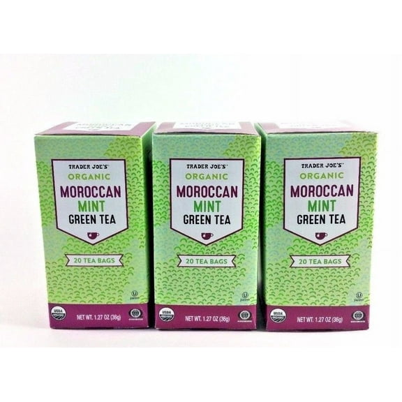 Trader Joe's Organic Moroccan Mint Green Tea 20 tea bags (Pack of 3)