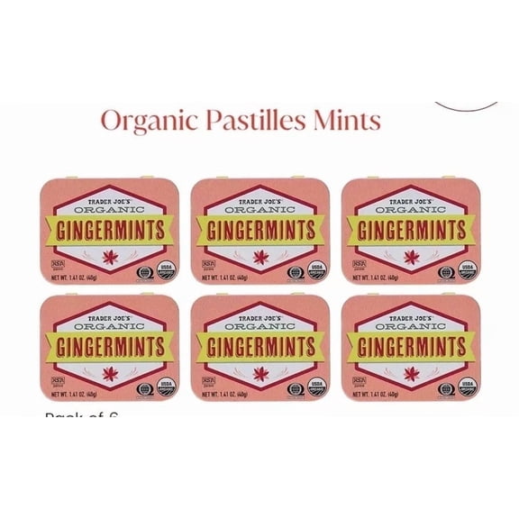 Trader Joe's Organic Gingermints Breath Mints Ginger and Peppermint Tin 6-Pack 1.41 oz