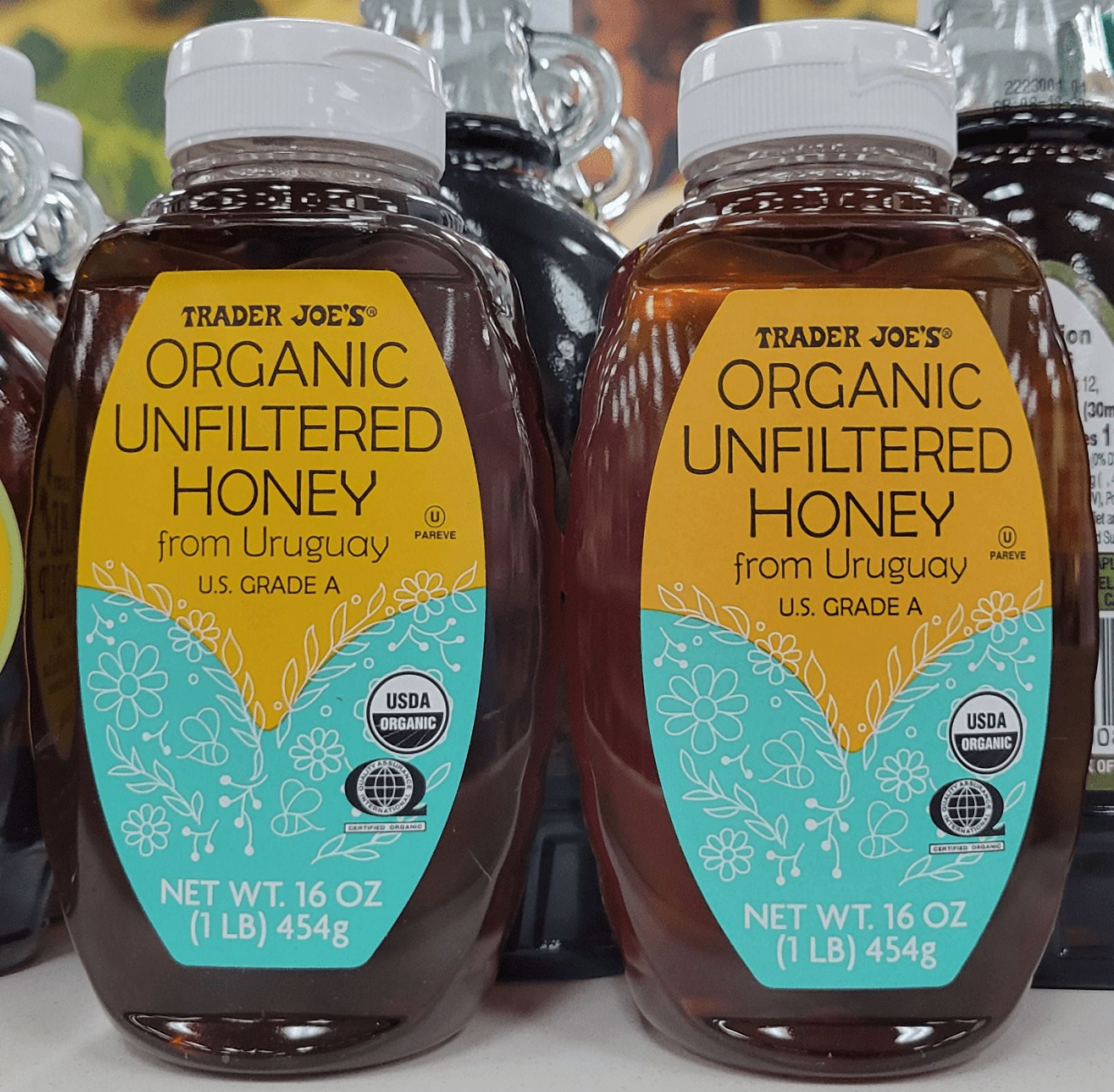 Trader Joe's Organic Unfiltered Grade A Honey 16oz 454g (2 Bottles)