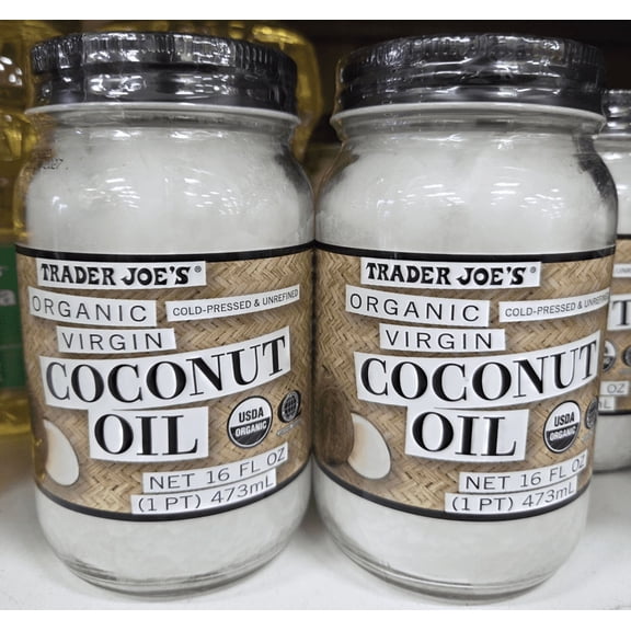 Trader Joe's Organic Virgin Cold-Pressed & Unrefined Coconut Oil 16fl oz 473ml (2 Bottles)
